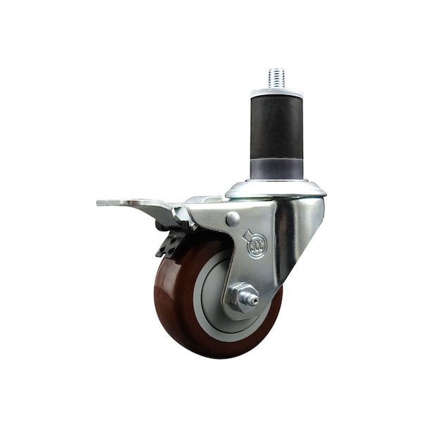 3'' Maroon Poly Swivel 1-5/8'' Expanding Stem Caster Total Lock Brake